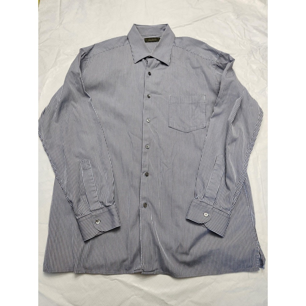 Ermenegildo Zegna Shirt Mens 2XL‎ Blue Stripe Long Sleeve Button Up Dress Shirt